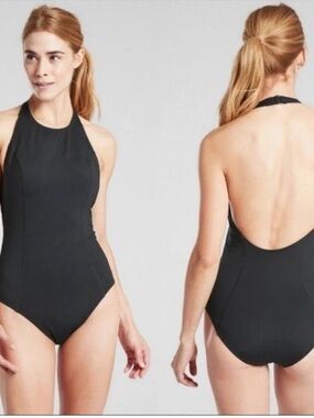 Athleta Black High-Neck Swimsuit LG EUC Offshore Paddle One Piece